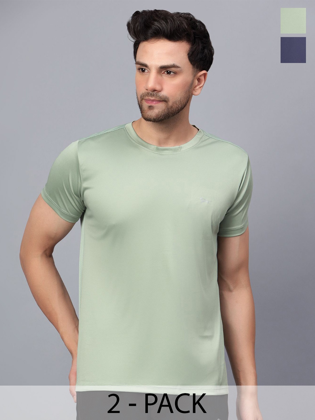 

Shiv Naresh Pack of 2 Slim Fit Round Neck T-shirt, Green