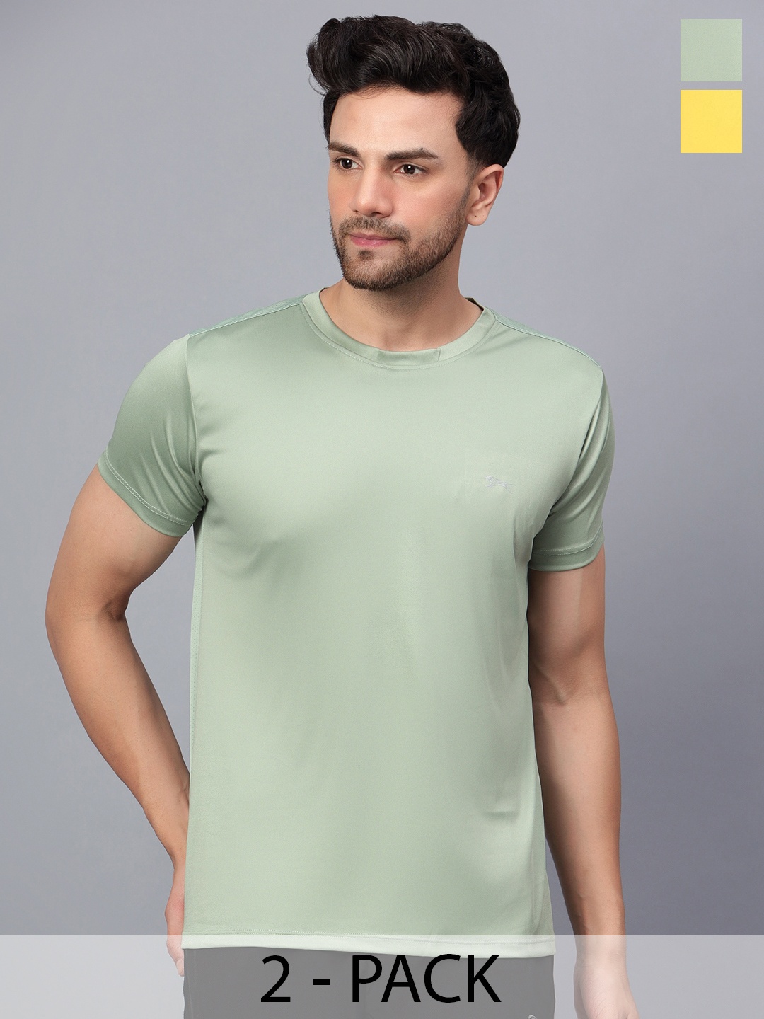 

Shiv Naresh Pack of 2 Slim Fit Round Neck Cotton T-shirt, Green