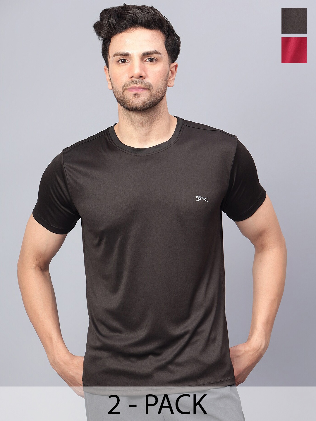 

Shiv Naresh Pack of 2 Slim Fit Round Neck T-shirt, Black