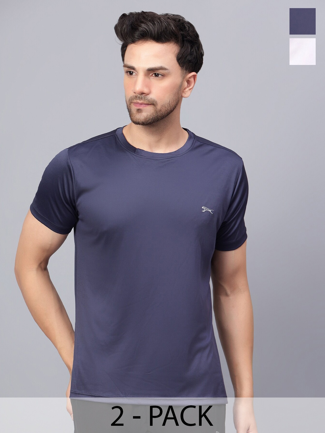 

Shiv Naresh Pack of 2 Slim Fit Round Neck T-shirt, Navy blue