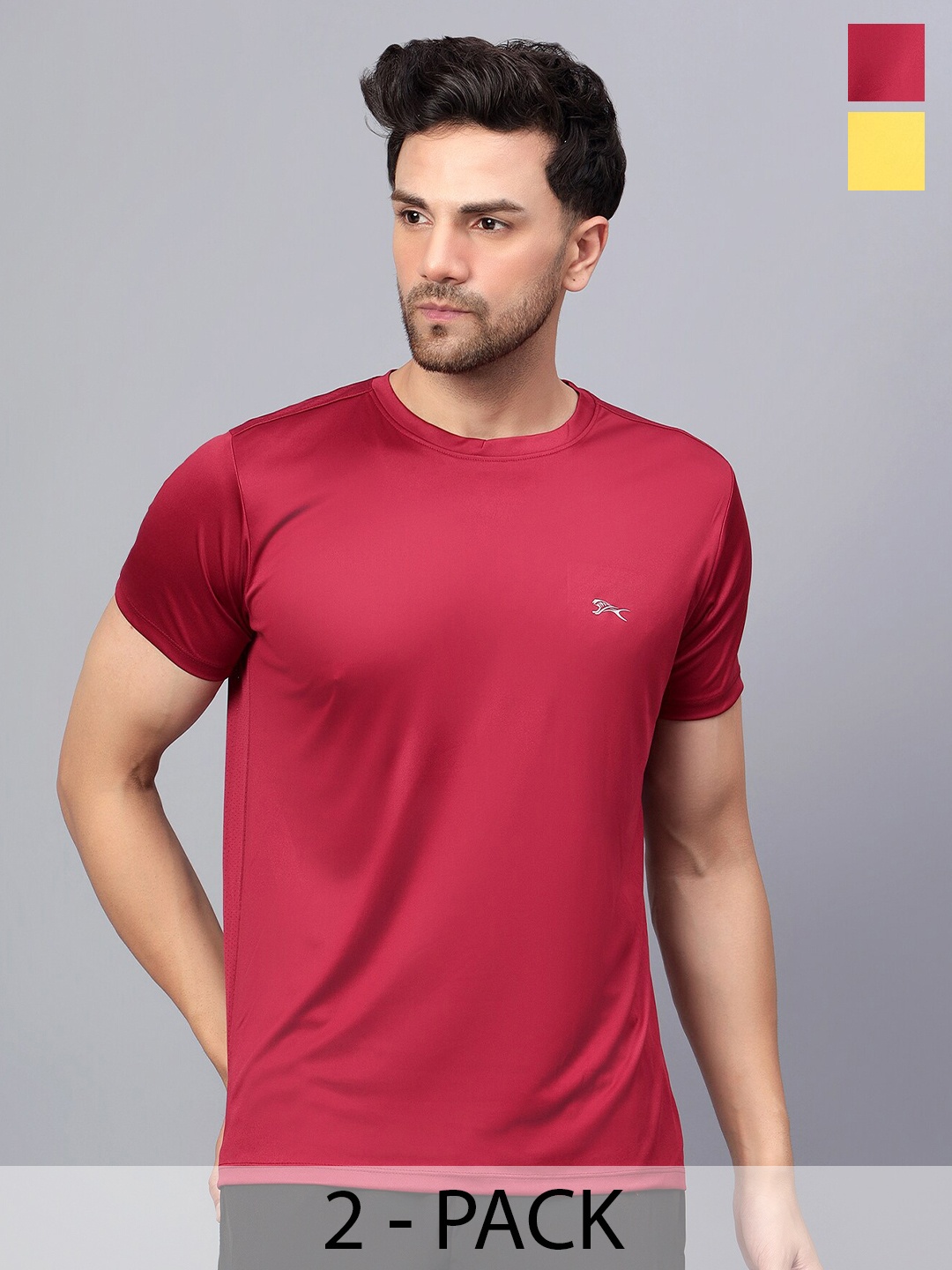 

Shiv Naresh Pack of 2 Slim Fit Round Neck T-shirt, Maroon