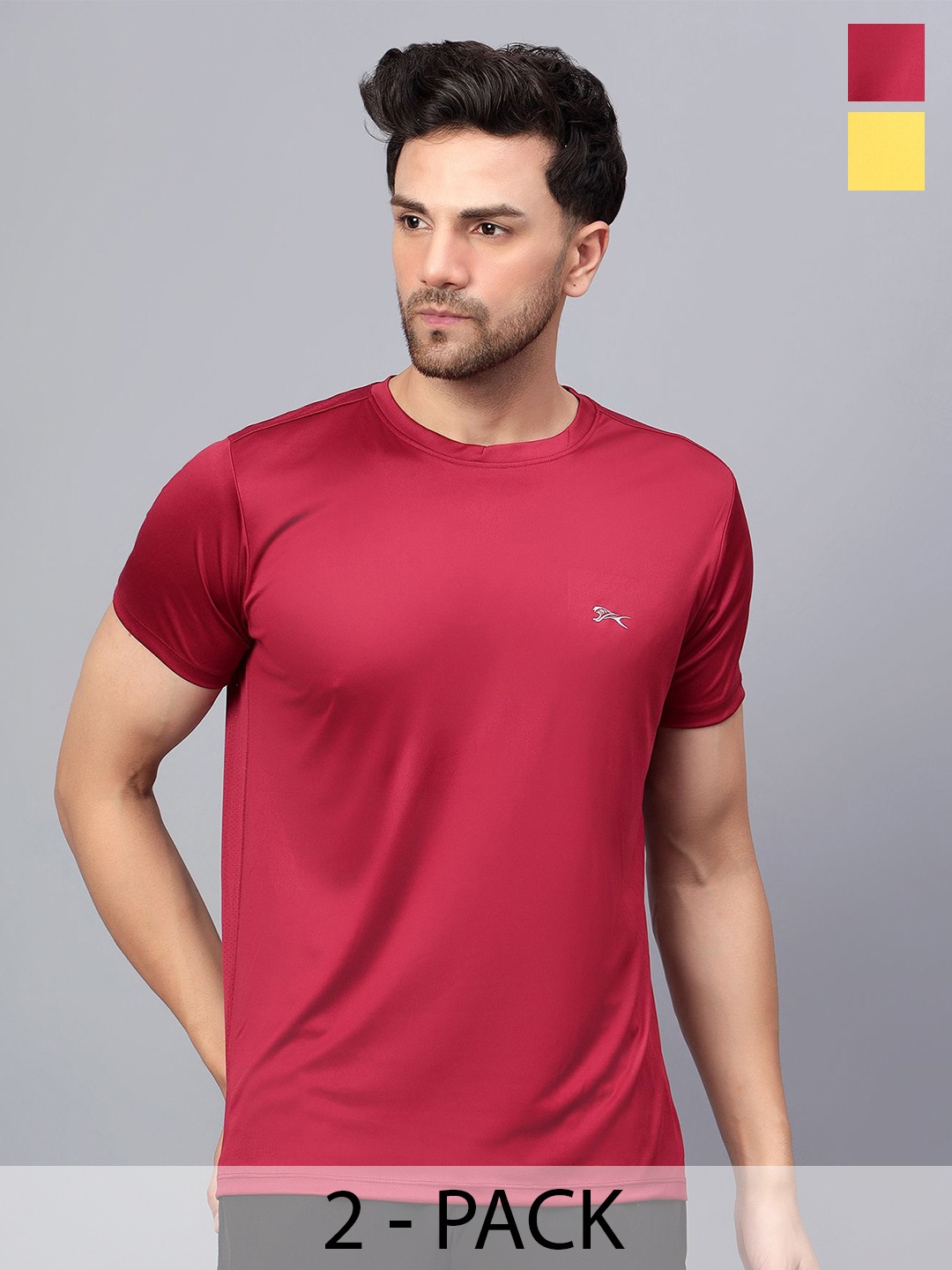 

Shiv Naresh Pack of 2 Slim Fit Round Neck T-shirt, Mustard