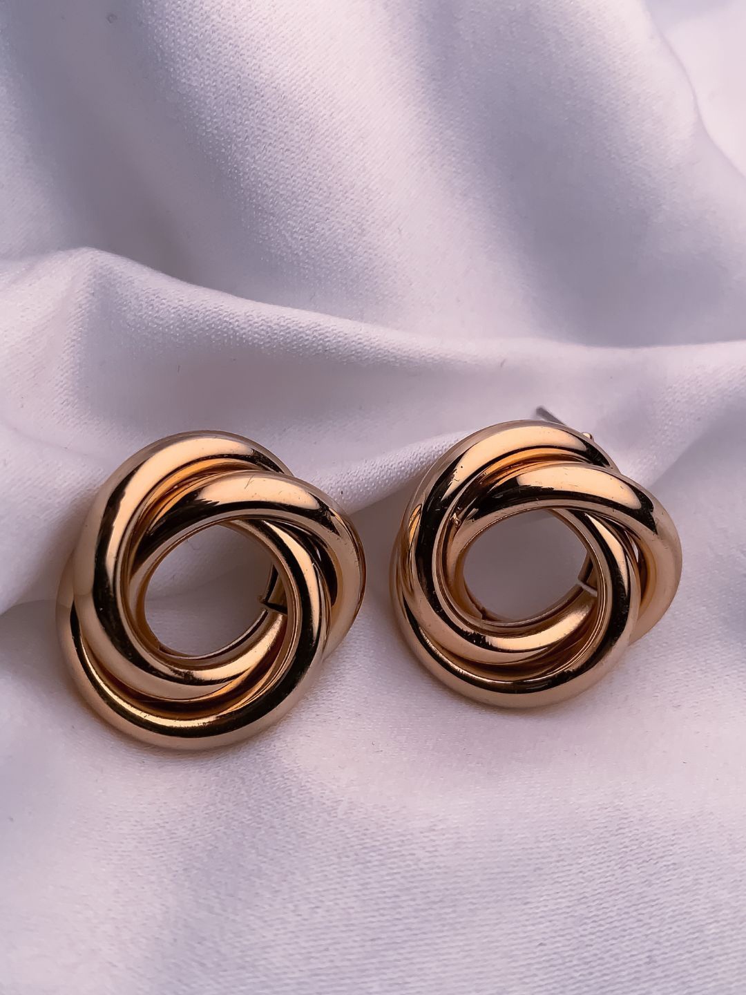 

I Jewels Gold Plated Geometric Twisted Chunky Stud Earrings