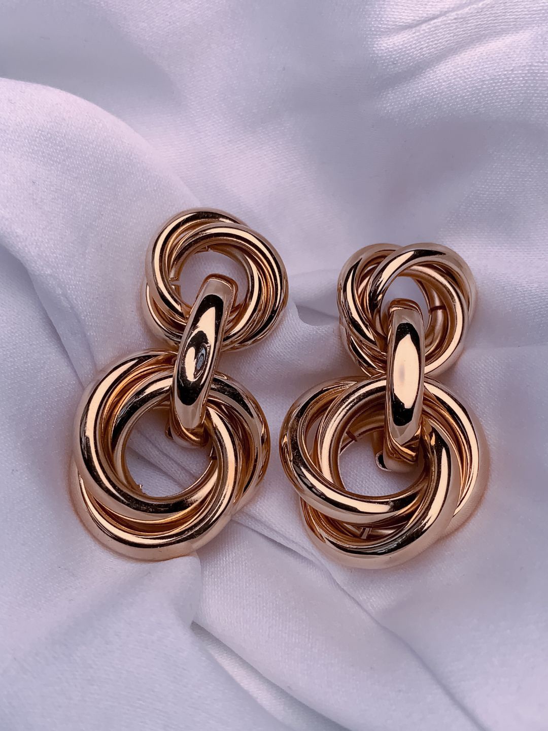 

I Jewels Gold Plated Geometric Twisted Chunky Drop Earrings