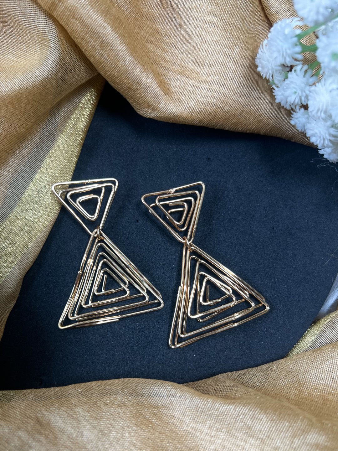 

I Jewels Gold Plated Triangle Shape Drop Earrings