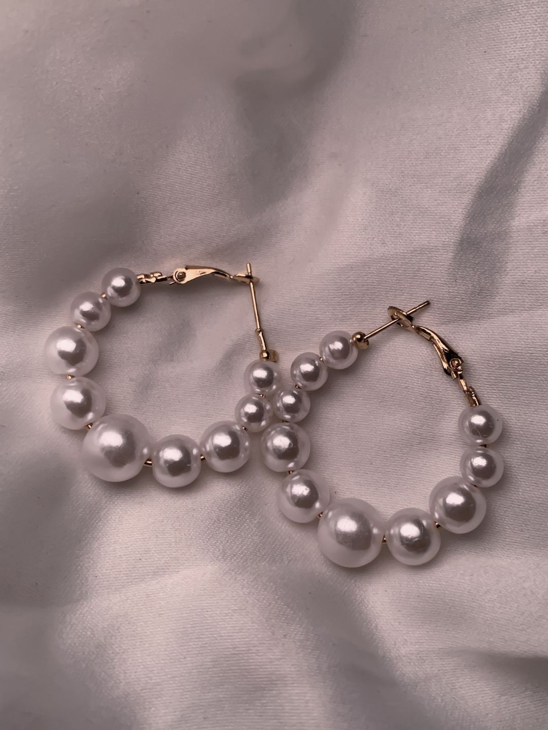 

I Jewels Gold Plated Lightweight Round Pearl Chunky Hoop Earrings