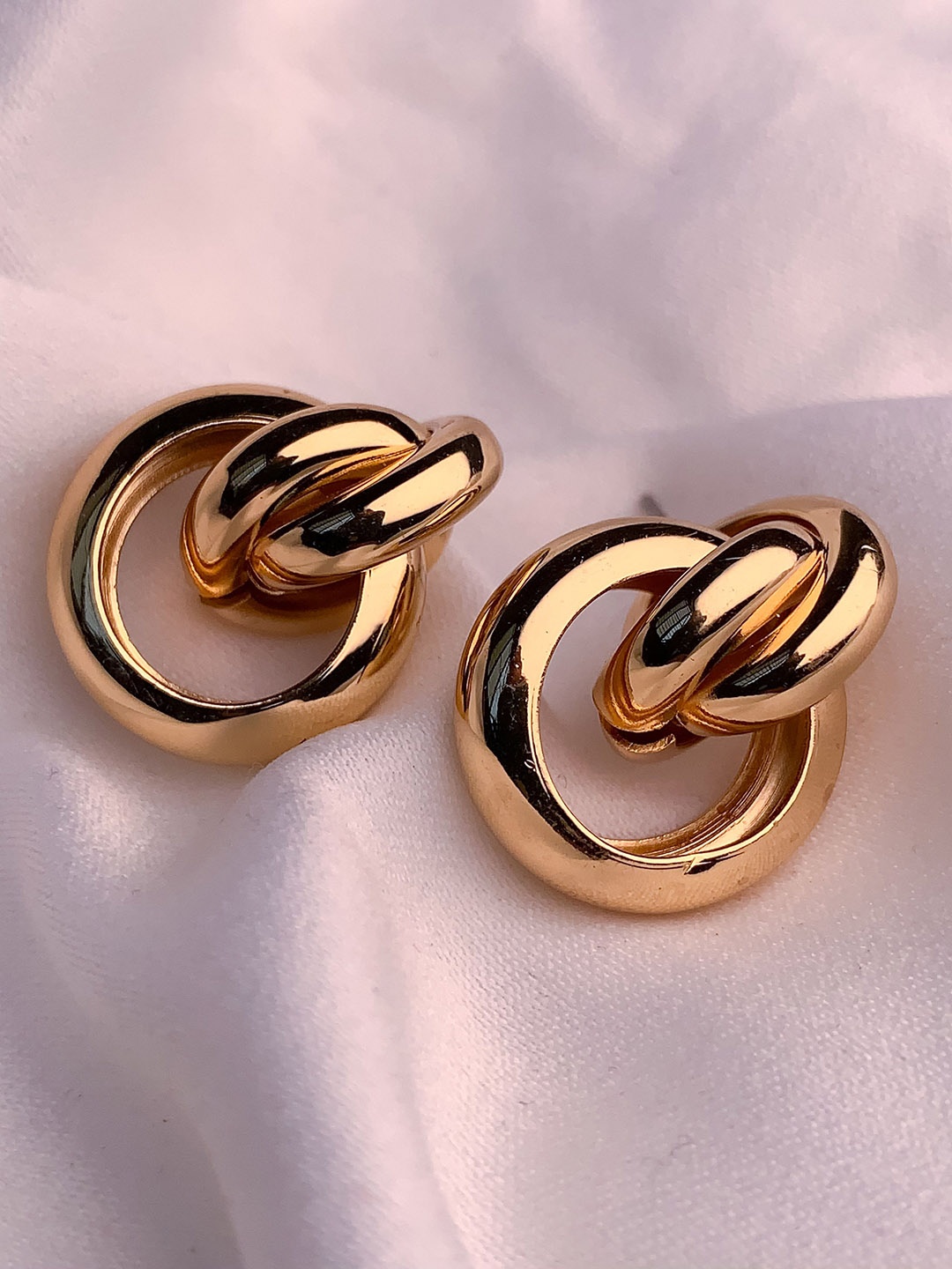 

I Jewels Gold Plated Geometric Twisted Chunky Stud Earrings