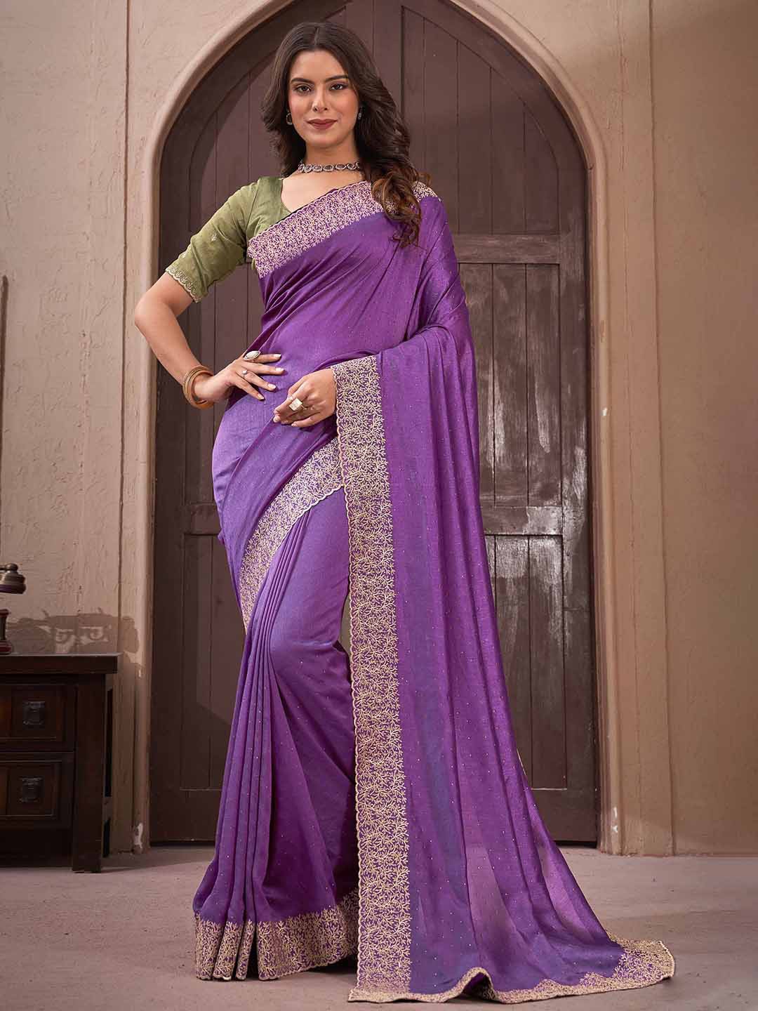 

Mitera Embellished Beads and Stones Designer Saree, Lavender