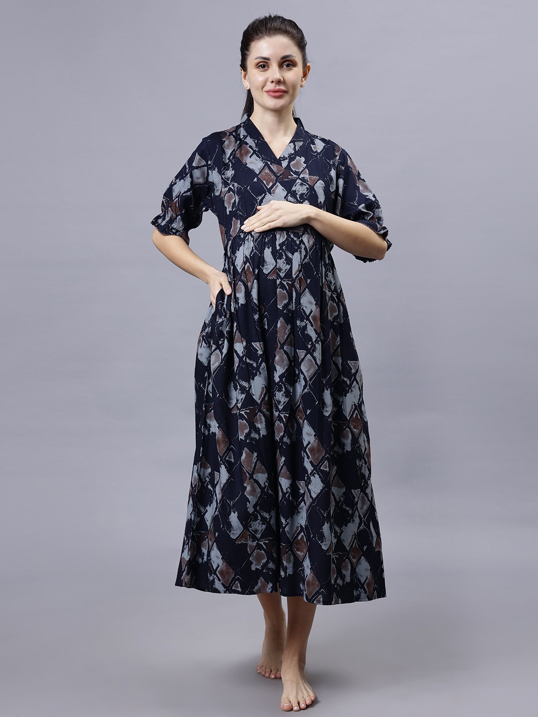 

NIGHTSPREE Printed Nightdress, Navy blue