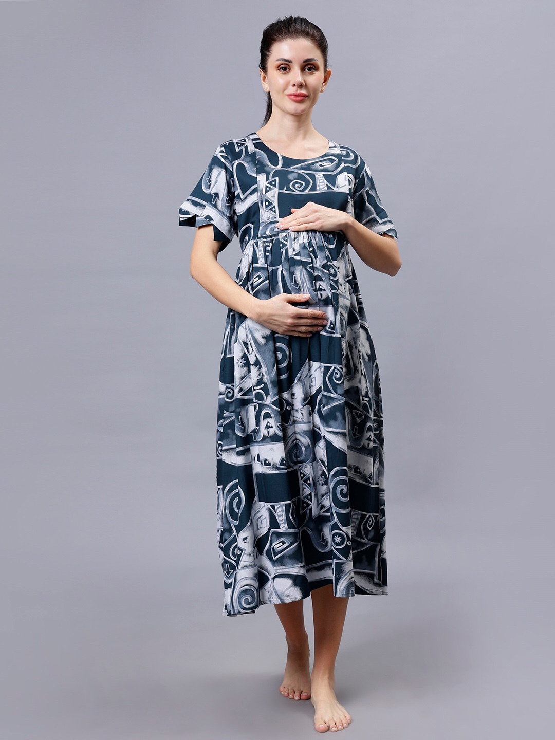 

NIGHTSPREE Abstract Printed Nightdress, Blue