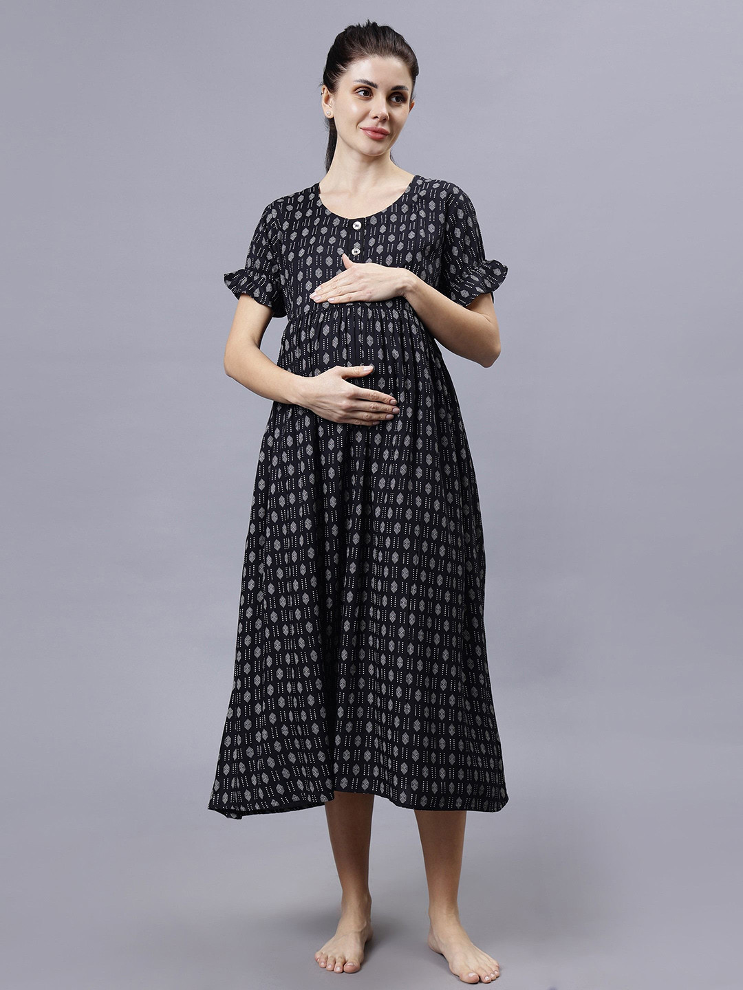 

NIGHTSPREE Geometric Printed Nightdress, Black
