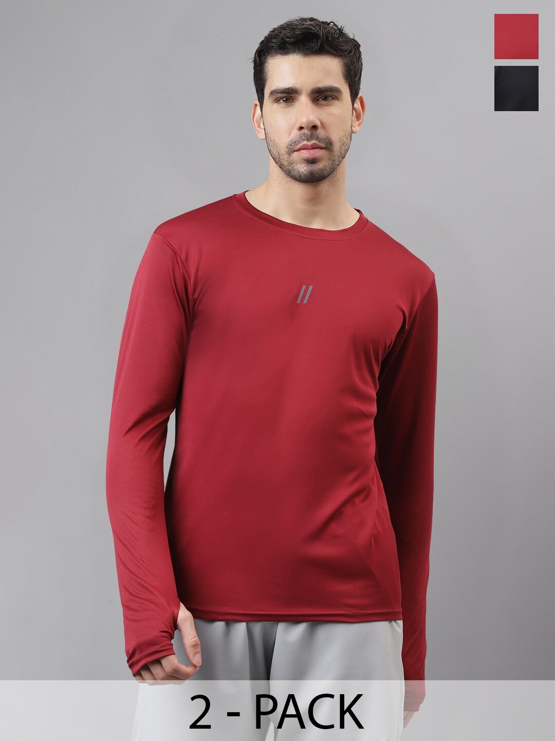 

ATICX Pack Of 2 Slim Fit FlexDRY Long Sleeves T-shirts, Black