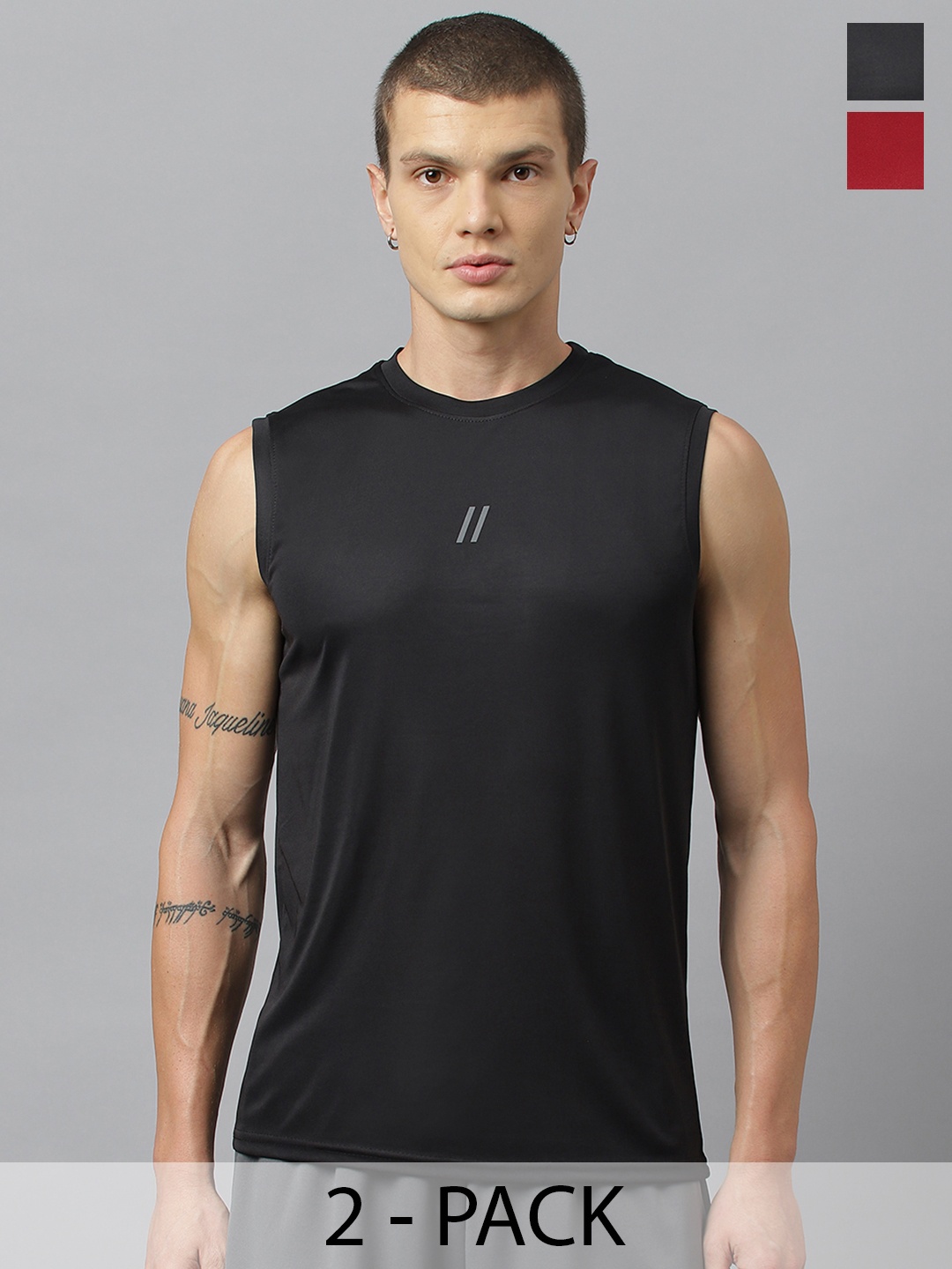 

ATICX Pack Of 2 Slim Fit FlexDRY Sleeveless T-shirts, Black