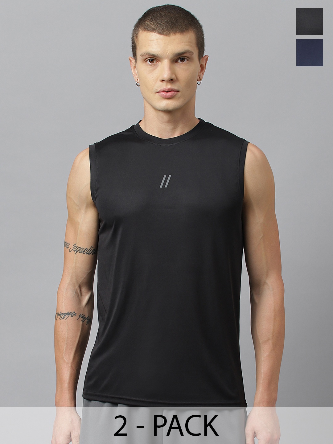 

ATICX Pack Of 2 Slim Fit FlexDRY Long Sleeves T-shirts, Black