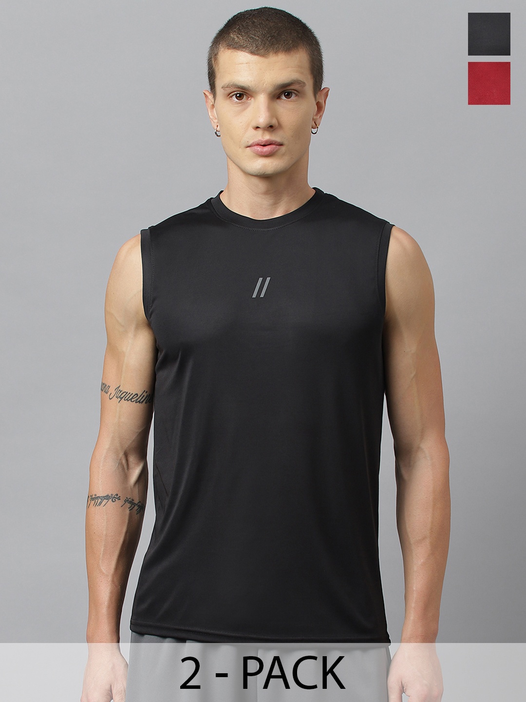 

ATICX Pack Of 2 Slim Fit FlexDRY Sleeveless T-shirts, Black