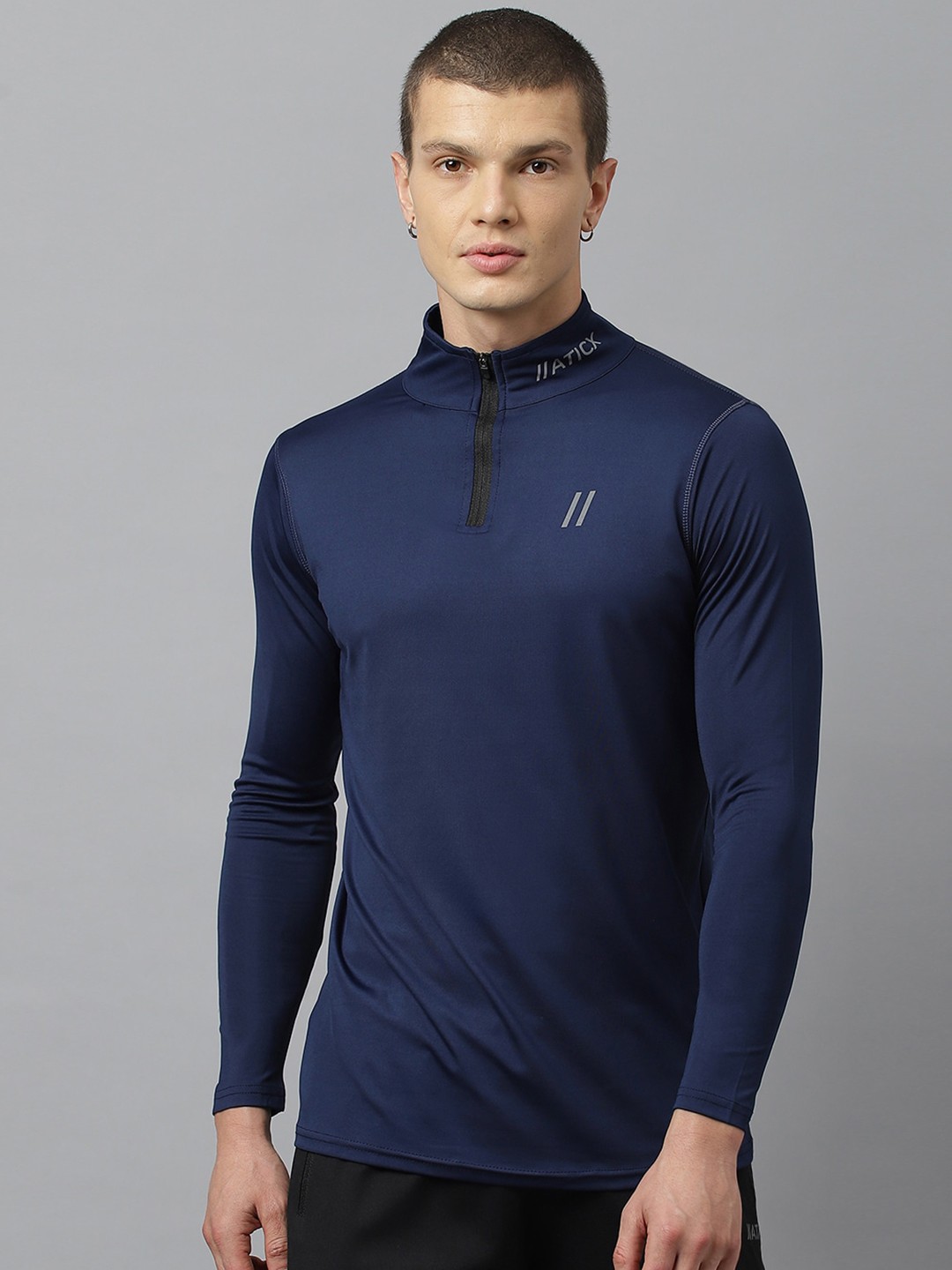 

ATICX Men High Neck Compression T-shirt, Navy blue