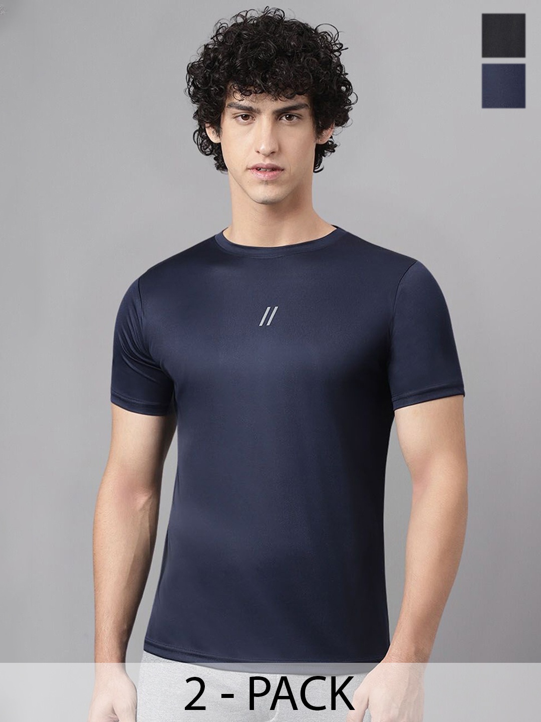 

ATICX Pack Of 2 Slim Fit FlexDRY Short Sleeves T-shirts, Black