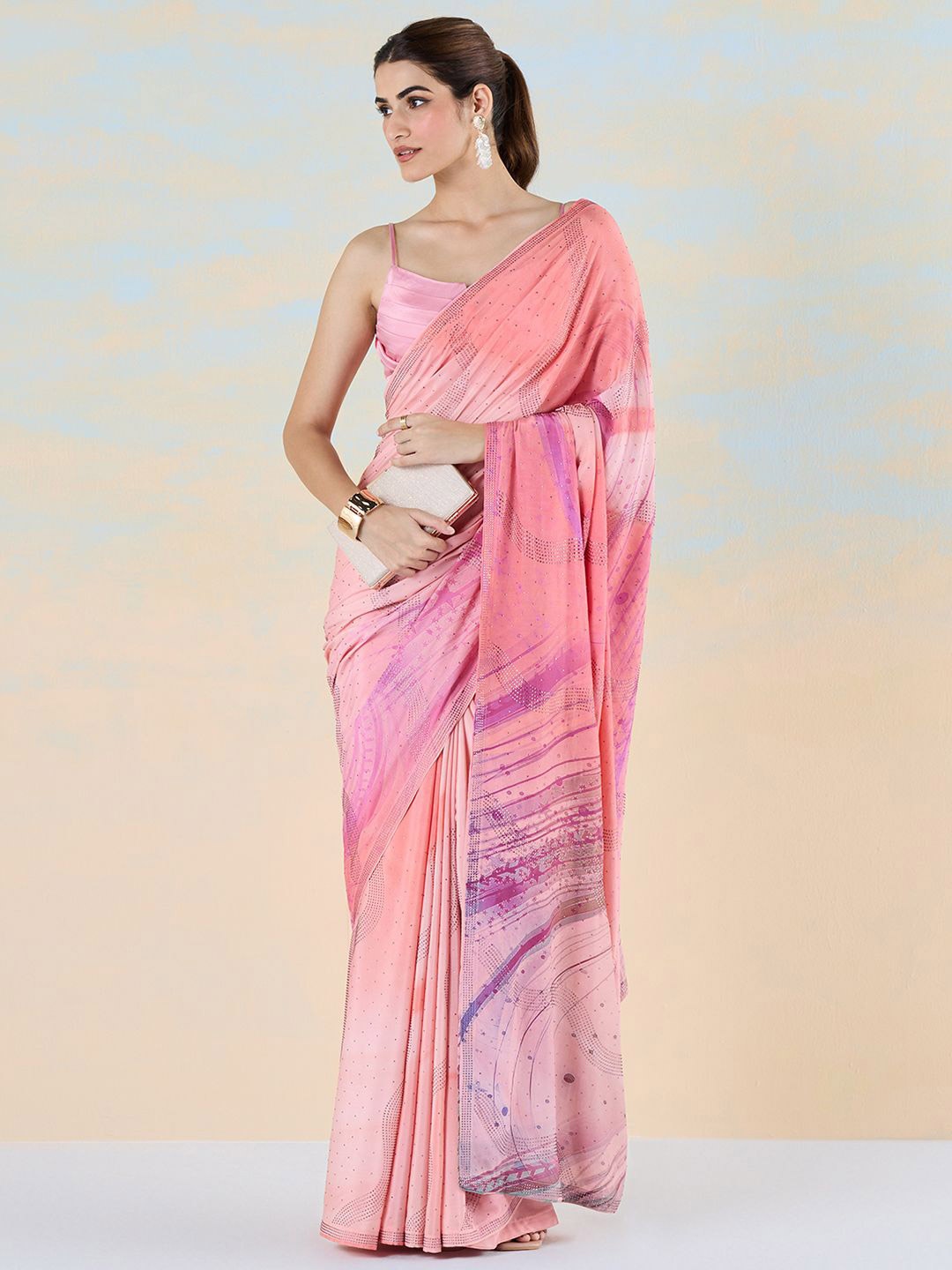 

navyasa by liva Embellished Liva Saree, Peach