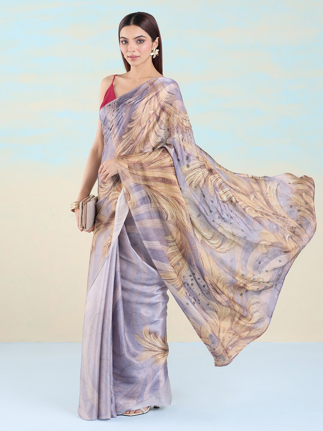 

navyasa by liva Abstract Print Liva Saree With Blouse Piece, Grey
