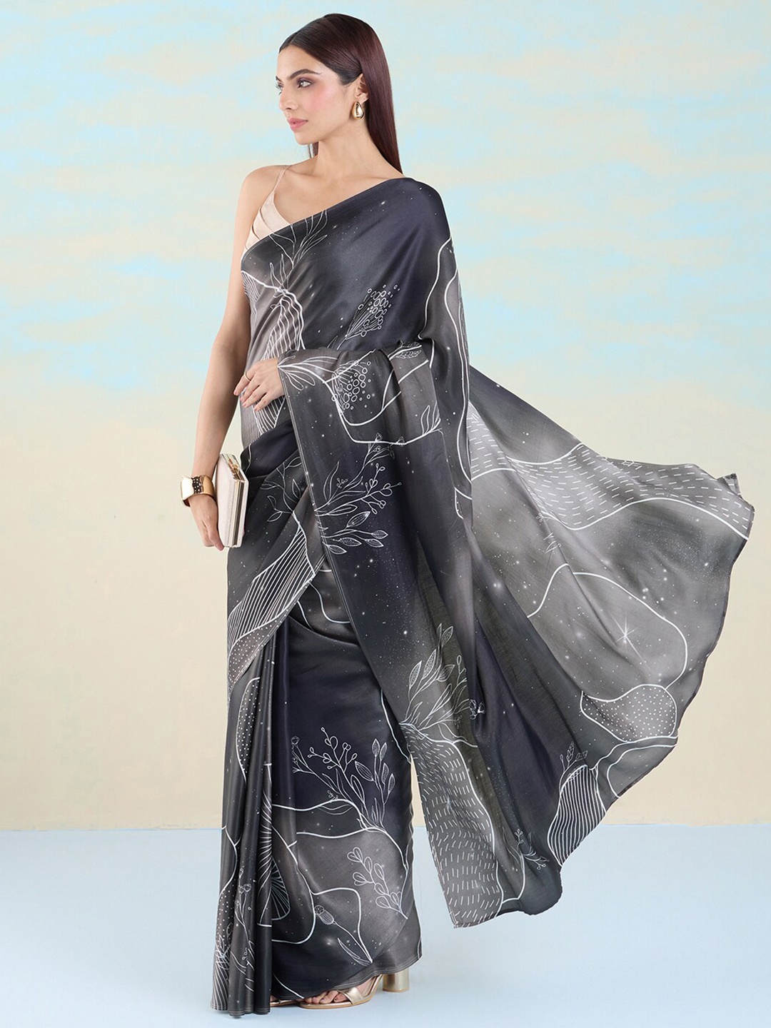 

navyasa by liva Abstract printed Liva Saree, Black
