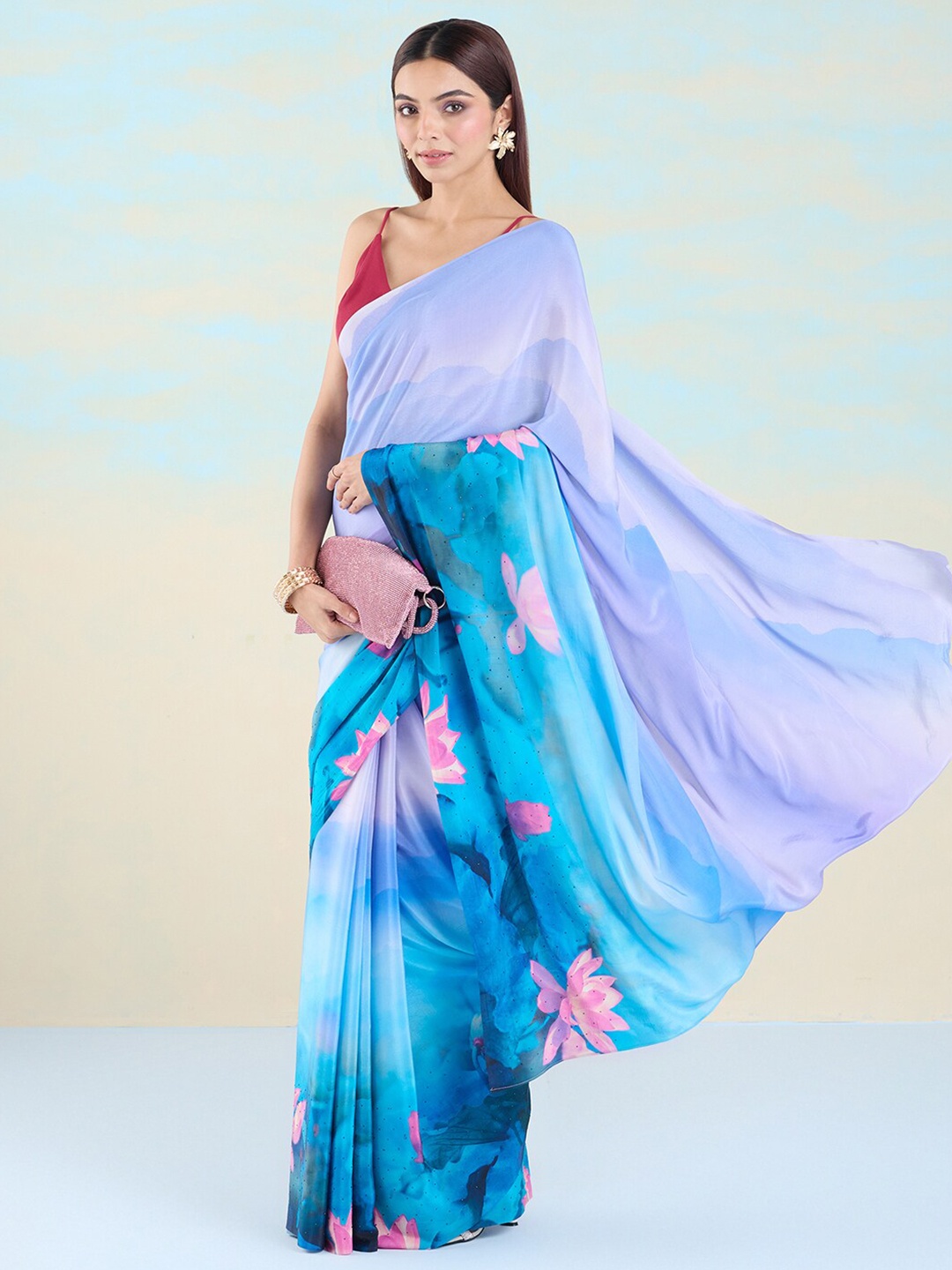 

navyasa by liva Floral Liva Saree, Lavender