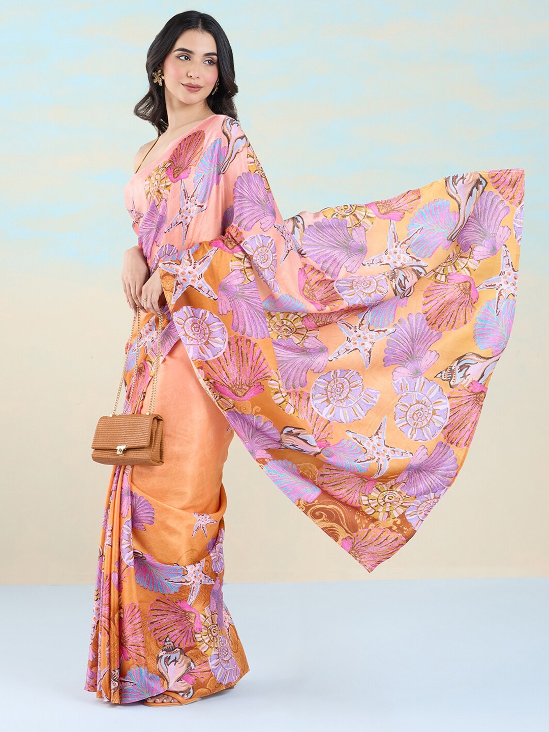 

navyasa by liva Floral Liva Saree, Peach