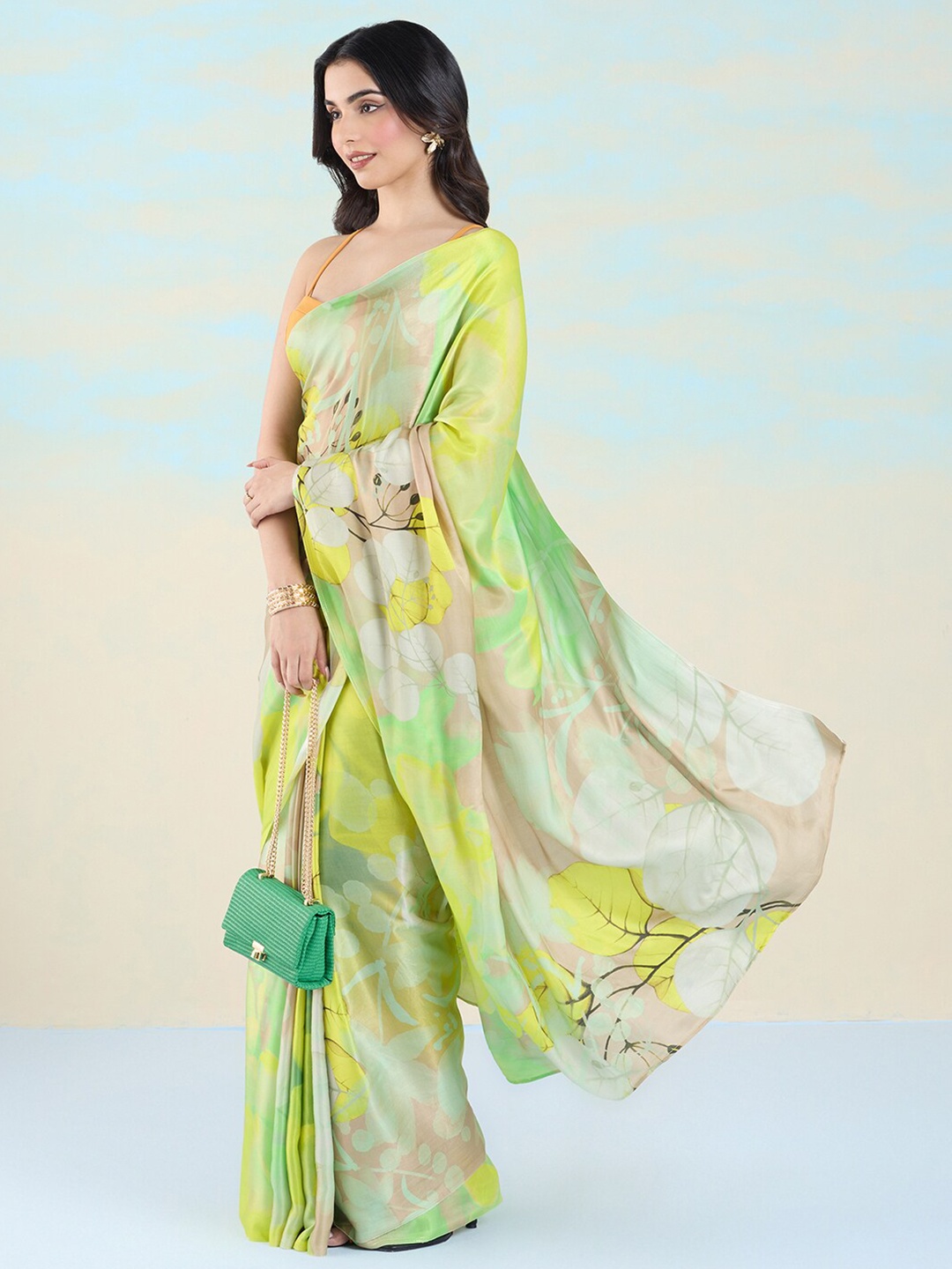 

navyasa by liva Floral Liva Saree With Blouse Piece, Yellow