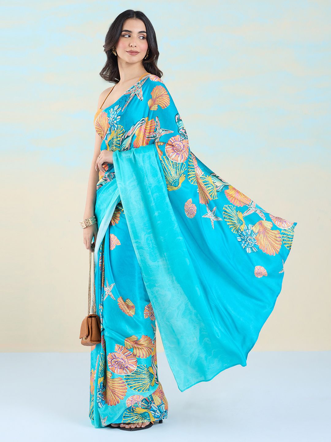 

navyasa by liva Floral Liva Saree With Blouse Piece, Blue