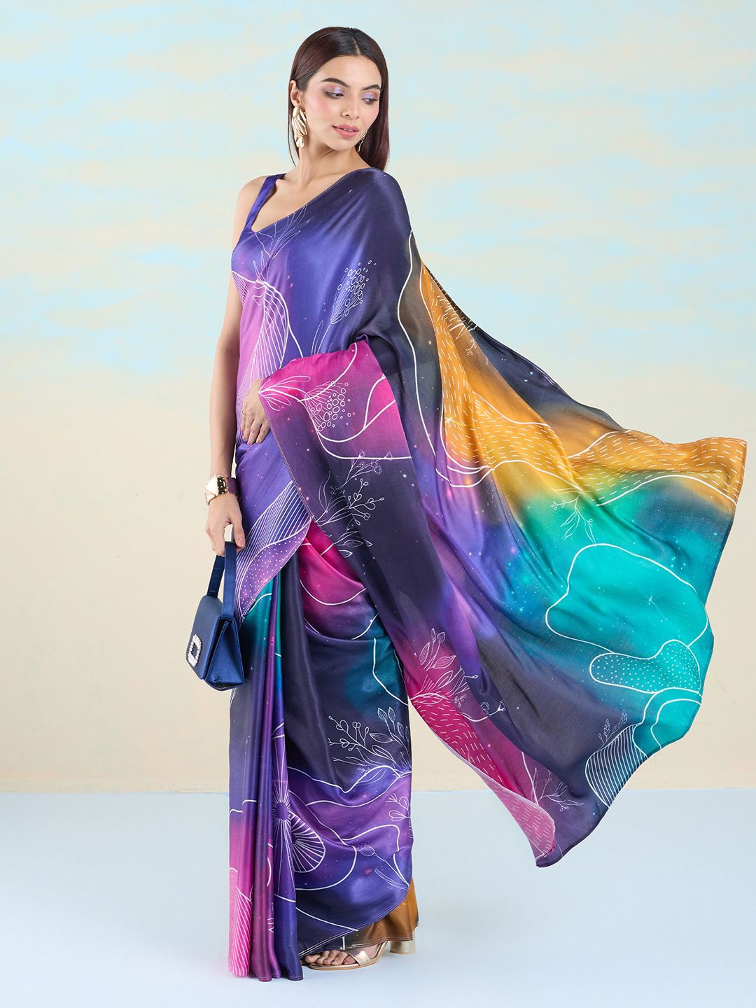 

navyasa by liva Abstract printedLiva Saree, Purple