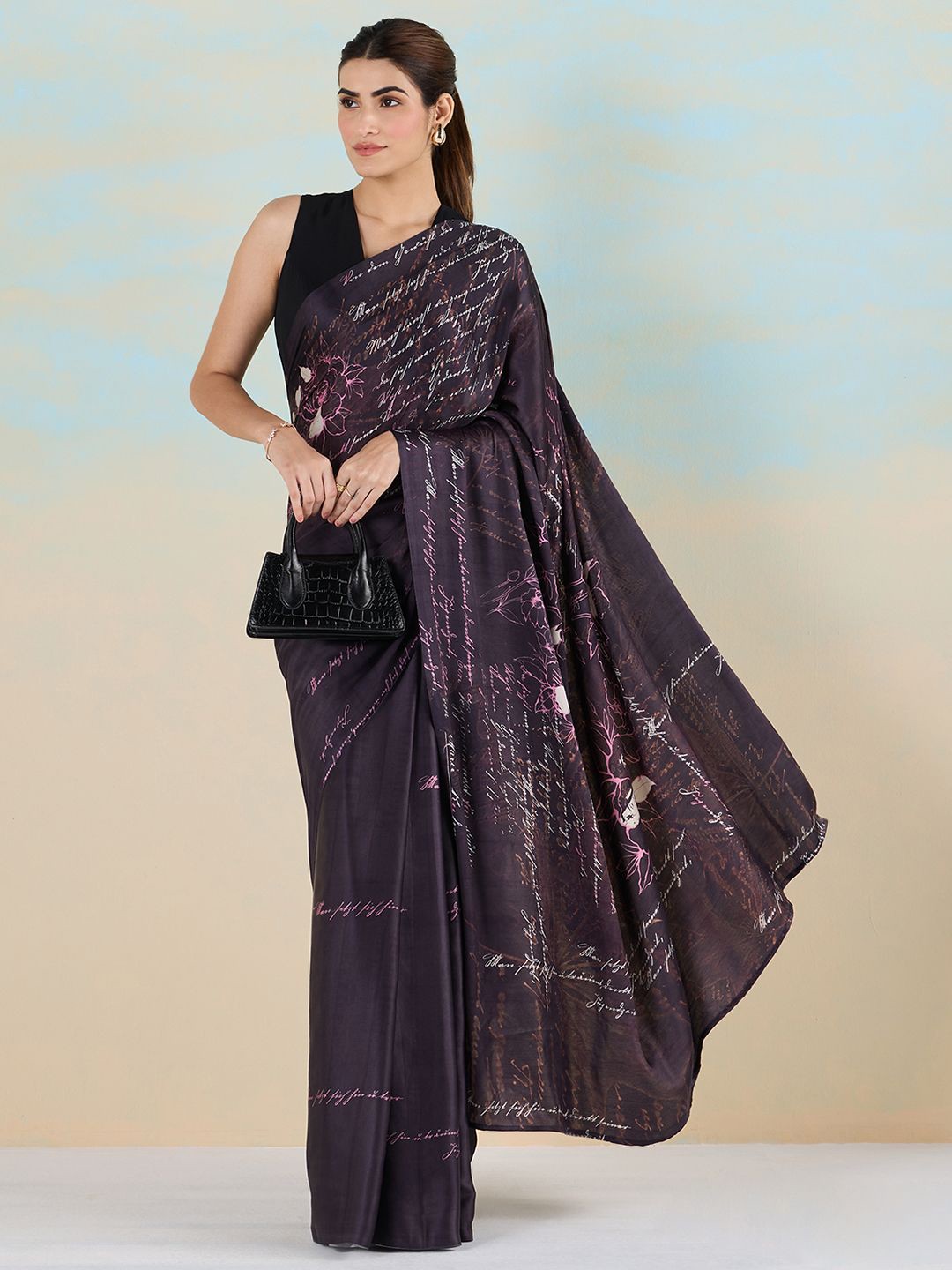 

navyasa by liva Floral Liva Saree, Black