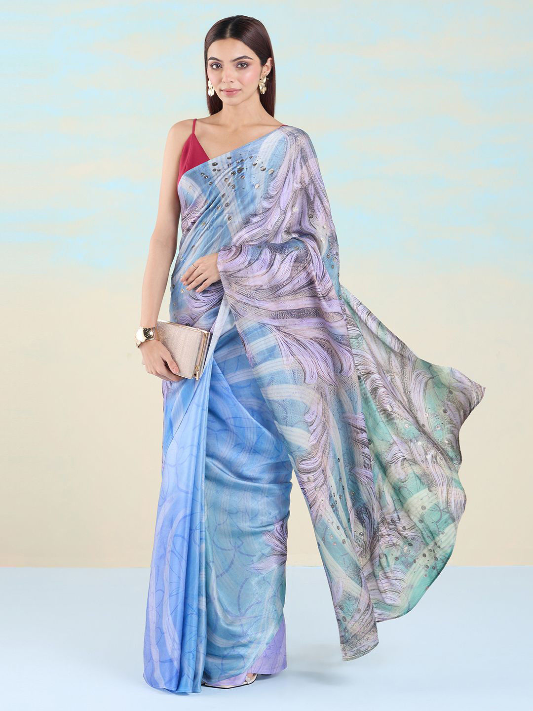 

navyasa by liva Floral Liva Saree, Blue