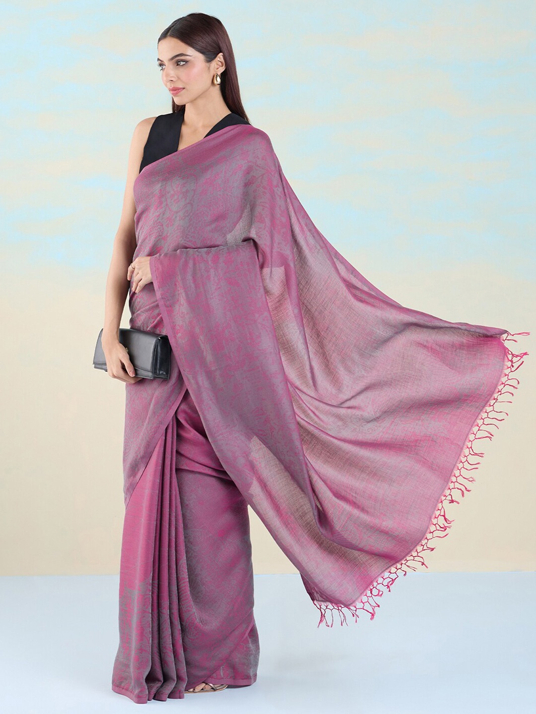 

navyasa by liva Woven Design Liva Jamdani Saree, Pink