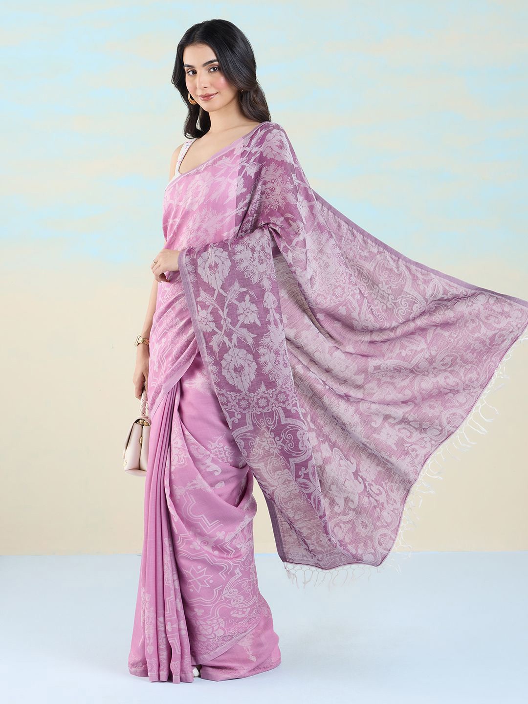 

navyasa by liva Woven Design Liva Jamdani Saree, Purple