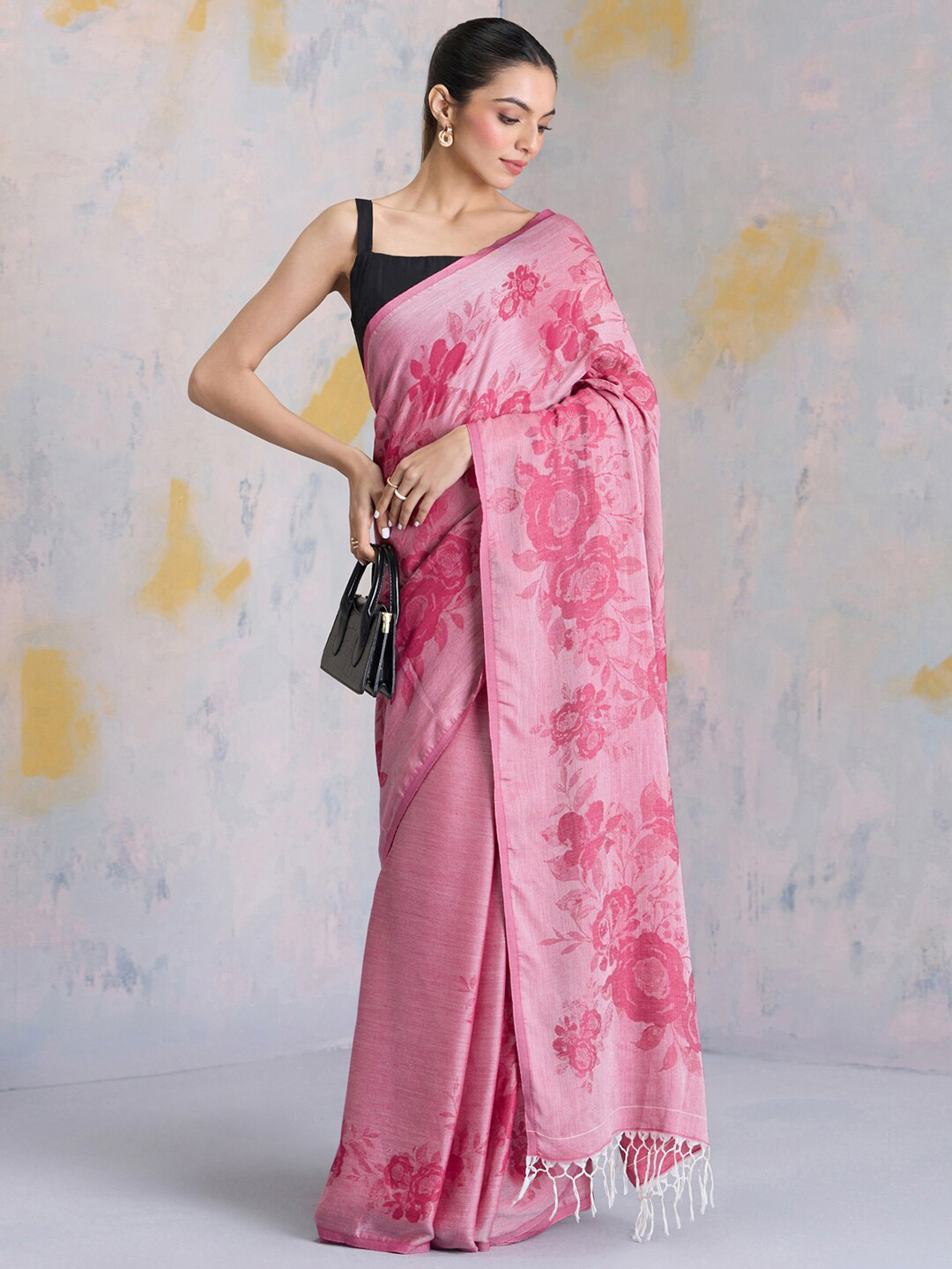 

navyasa by liva Floral Liva Saree, Pink