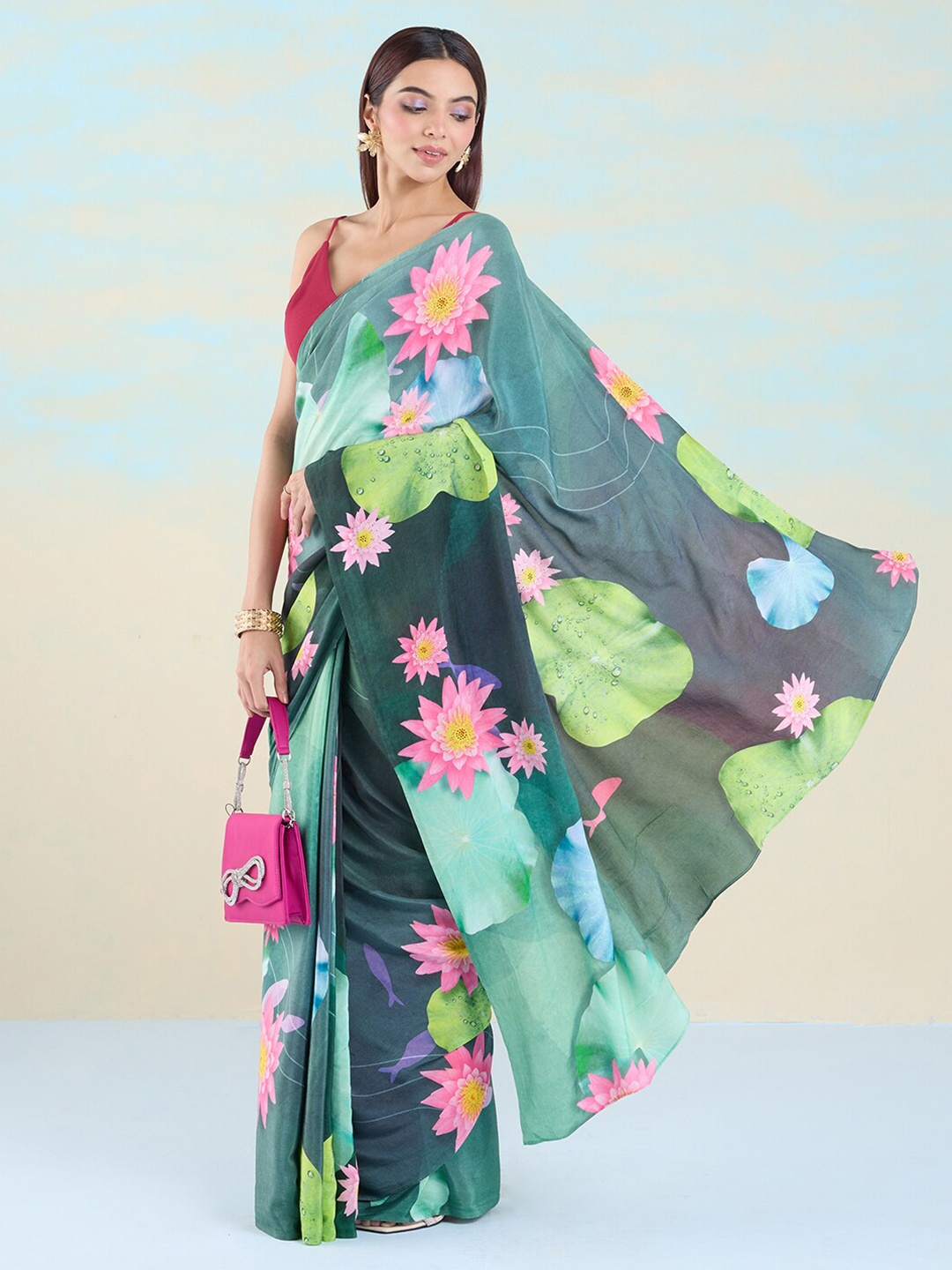 

navyasa by liva Floral Liva Saree, Green