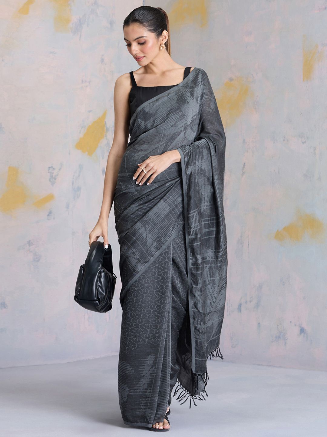 

navyasa by liva Jamdani Liva Saree With Blouse Piece, Black