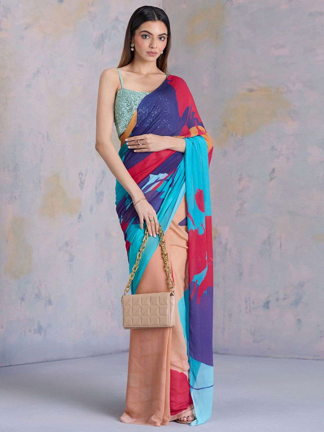 

navyasa by liva Abstract printed Liva Saree, Brown