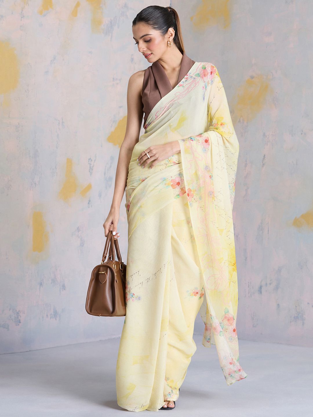 

navyasa by liva Floral Liva Saree, Yellow
