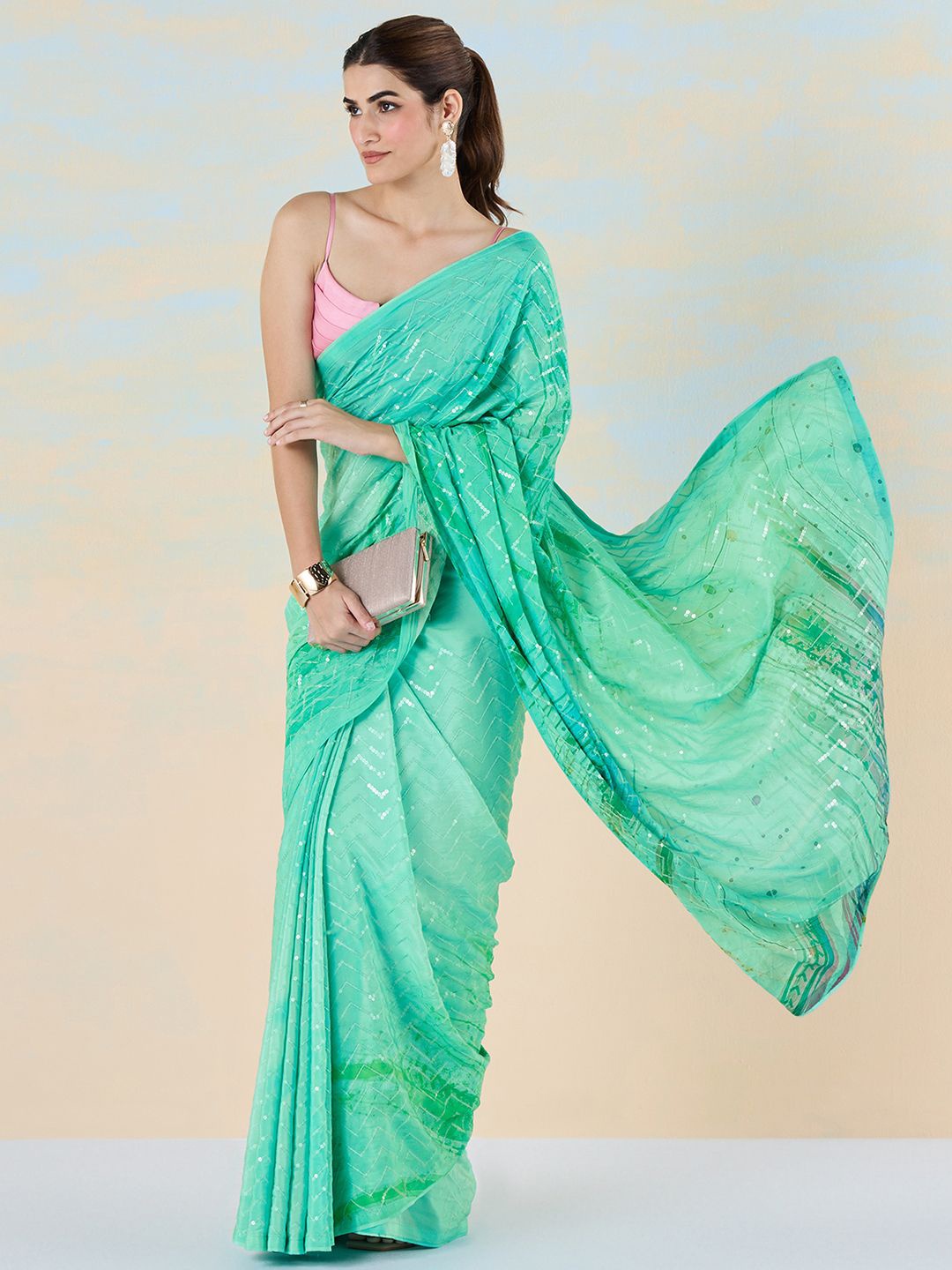 

navyasa by liva Embellished Sequinned Liva Saree, Green