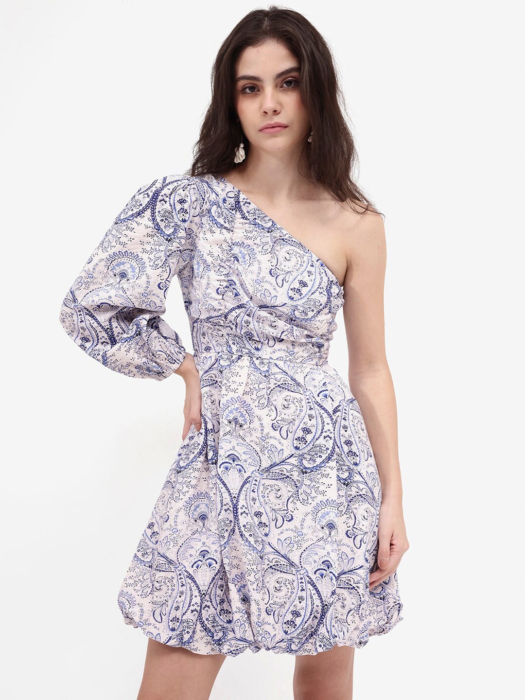 

RAREISM One Shoulder Ethnic Motifs, Blue