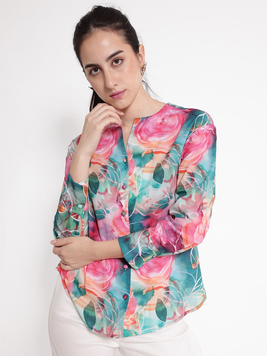 

RAREISM Women Comfort Floral Printed Opaque Formal Shirt, Pink