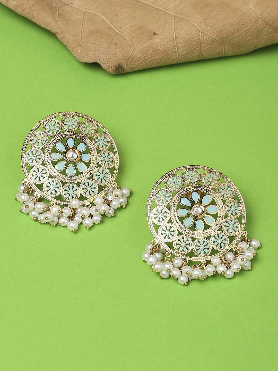 

OOMPH Contemporary Kundan Meenakari Stud Earrings, Turquoise blue