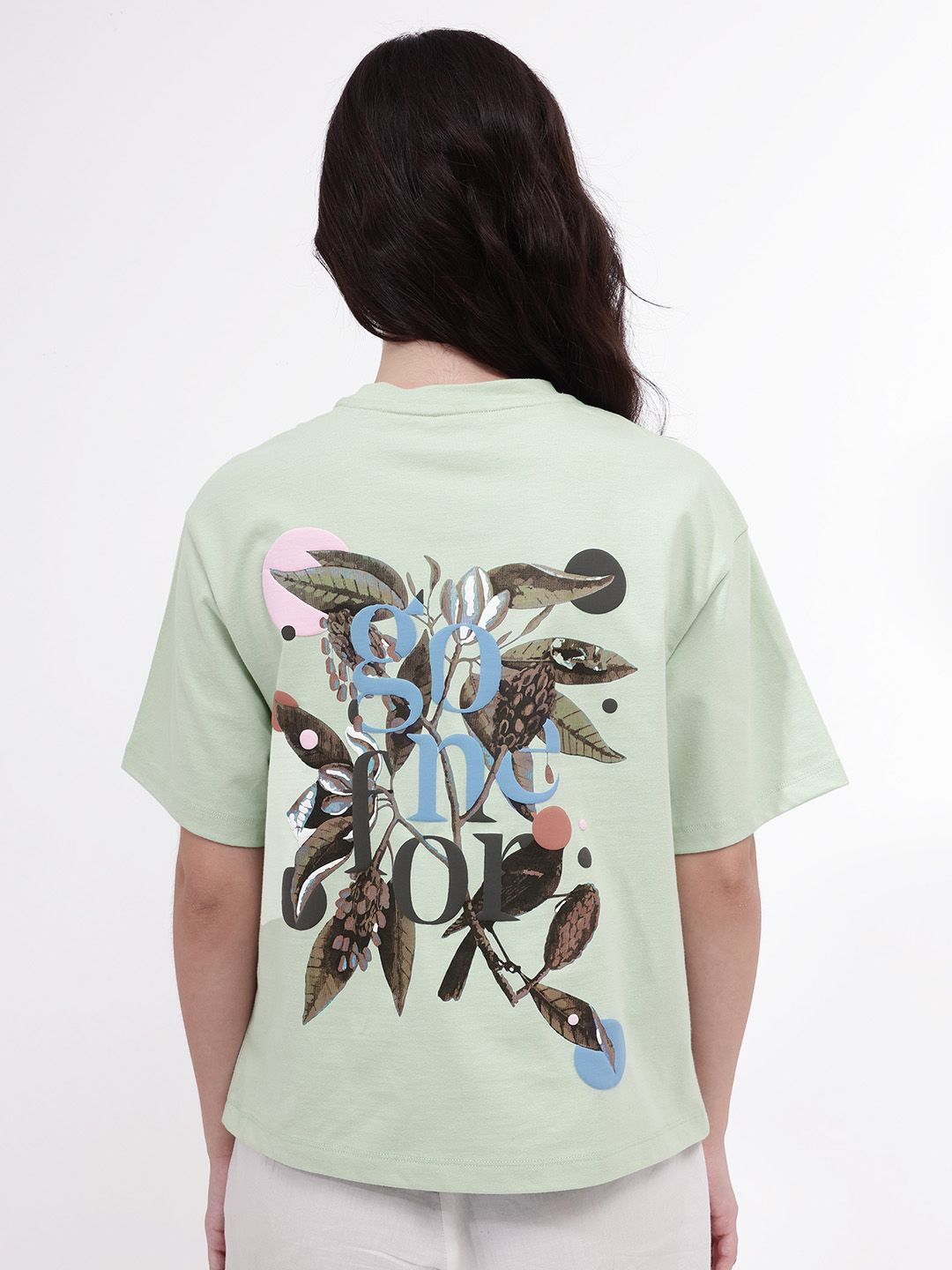 

RAREISM Women Printed Drop-Shoulder Sleeves T-shirt, Green