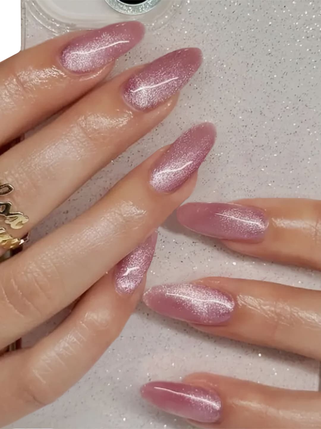 

Secret Lives Set Of 24 Glossy Cats Eye Artificial Stiletto Shape Designer Nails - Pink