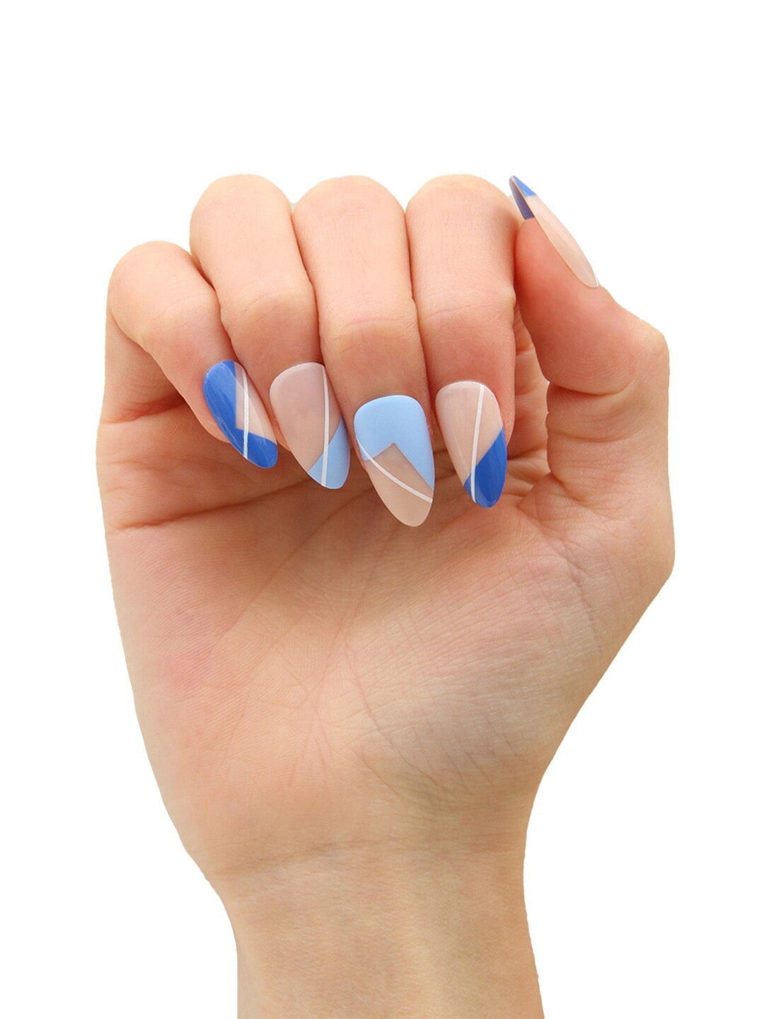 

Secret Lives Set Of 24 Glossy & Matte Almond Shape Press On Nails - Beige & Blue