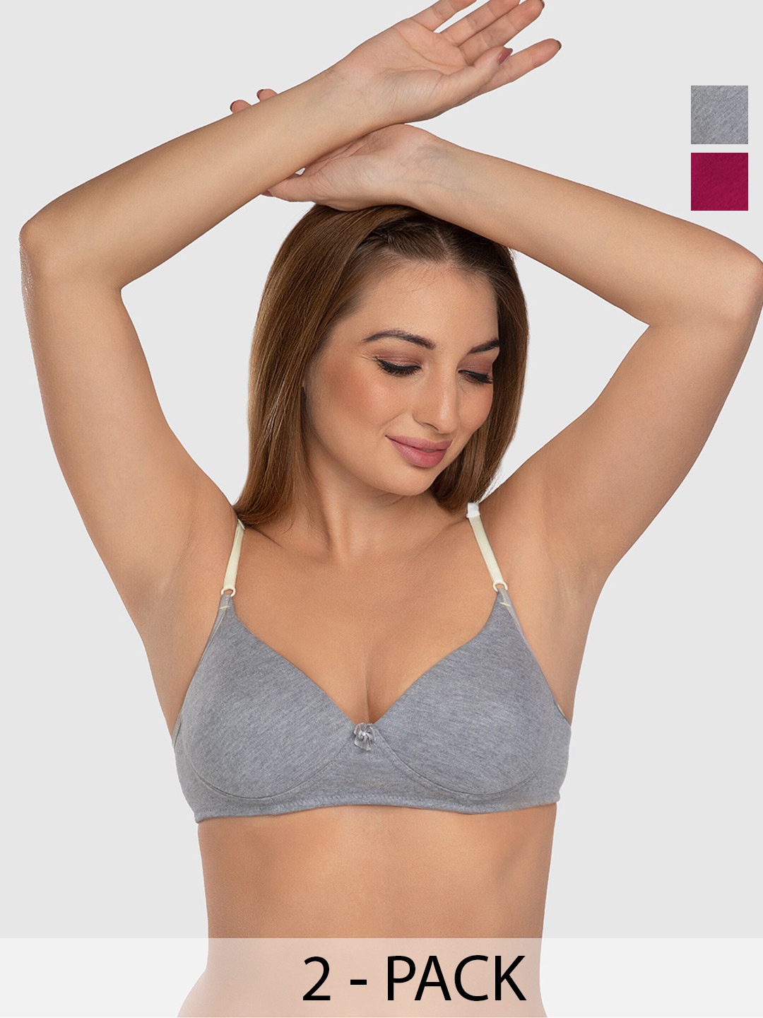 

Daisy Dee Pack Of 2 Lightly Padded Wirefree Full Coverage T-Shirt Bra With All Day Comfort, Grey