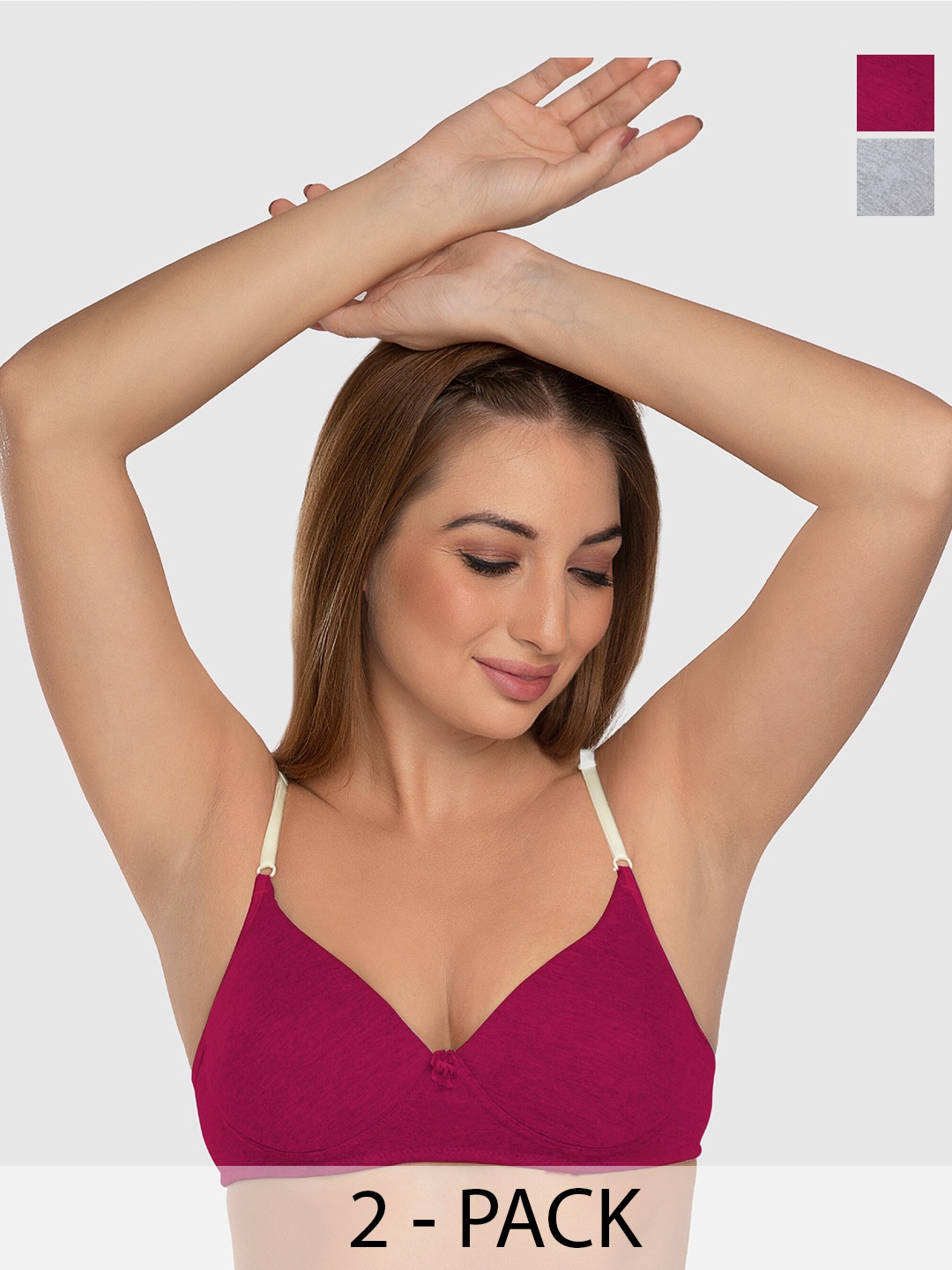 

Daisy Dee Pack of 2 Lightly Padded Wirefree Full Coverage T-Shirt Bra With All Day Comfort, Grey
