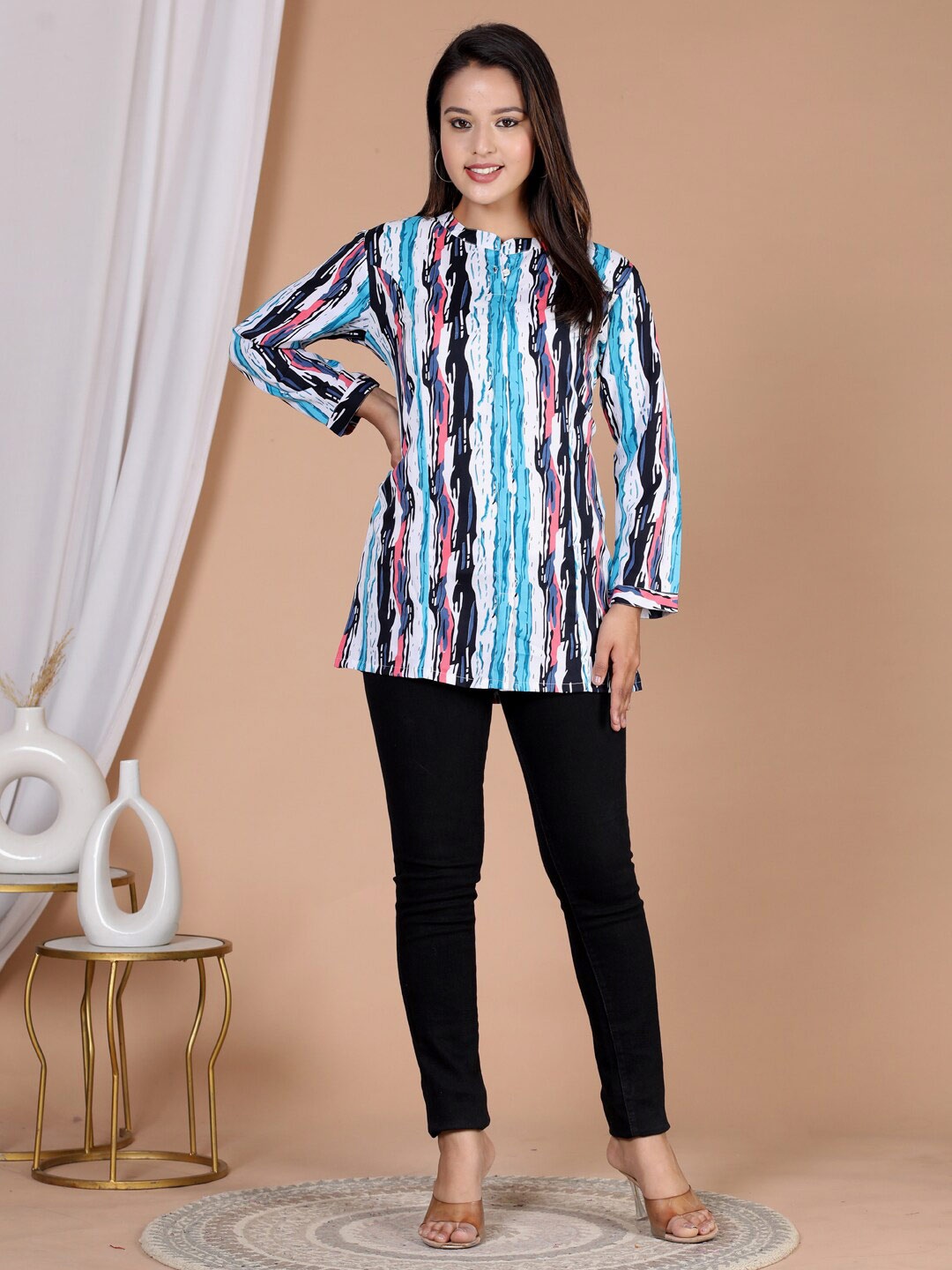 

HERE&NOW Women Comfort Opaque Striped Casual Shirt, White
