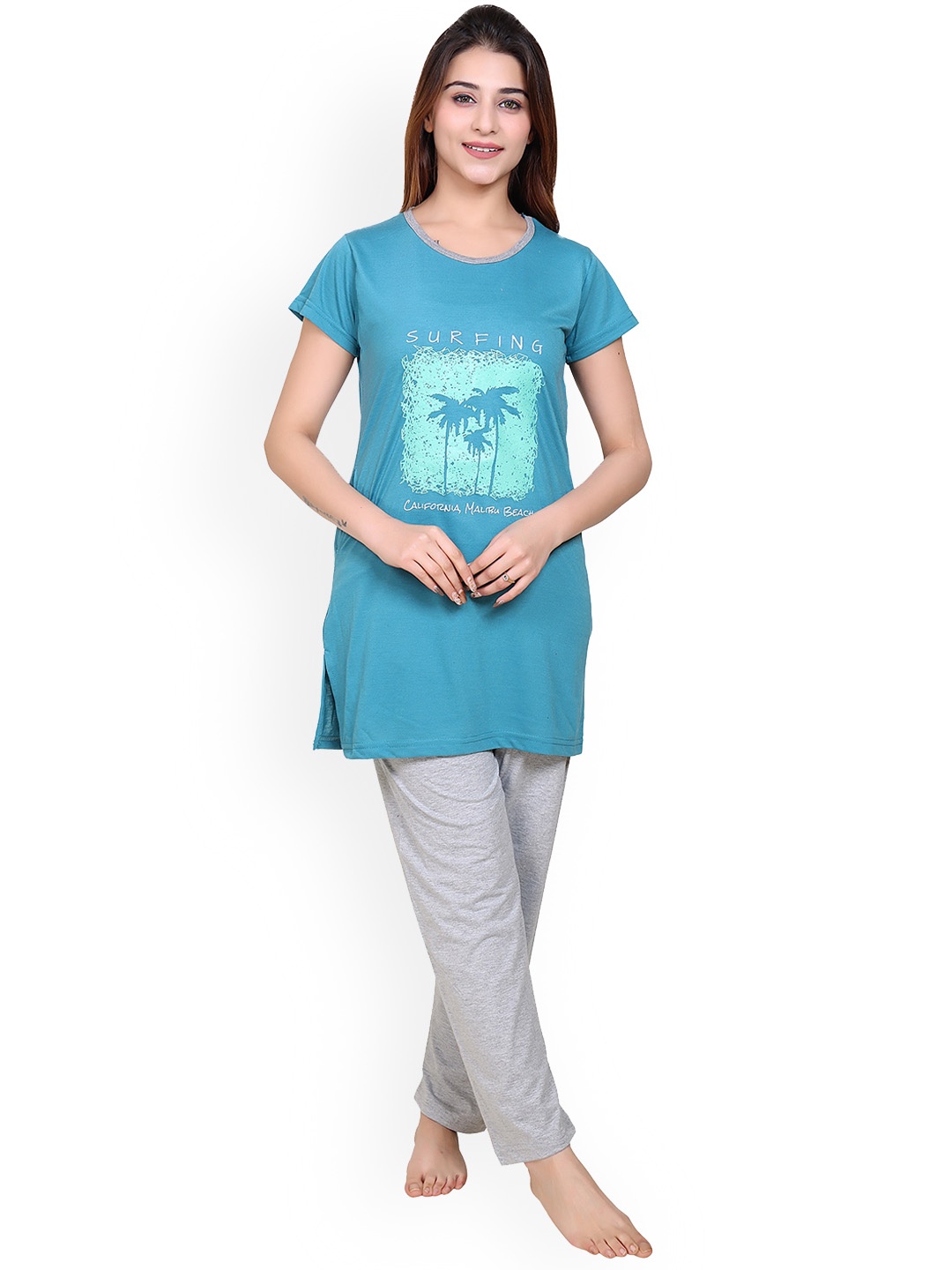 

TWENTY ME Women Printed Night suit, Sea green