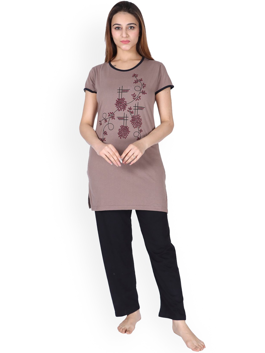 

TWENTY ME Printed Round Neck Night suit, Brown